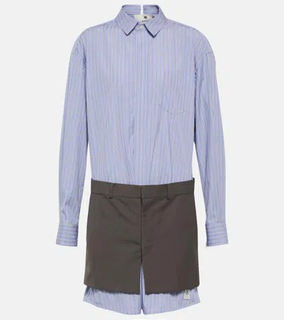 Sacai X Thomas Mason Cotton Minidress In L/blue Stripe×c/br