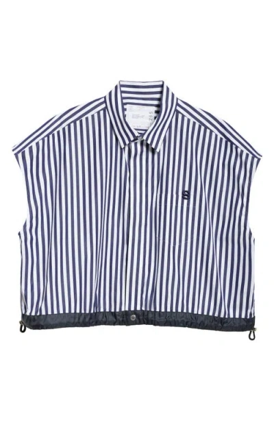 Sacai X Thomas Mason Mixed Media Top In Navy Stripe