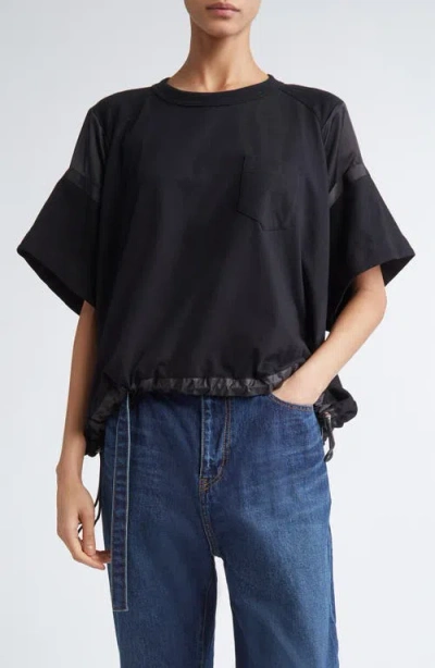Sacai X Thomas Mason Paneled Mixed Media T-shirt In Black