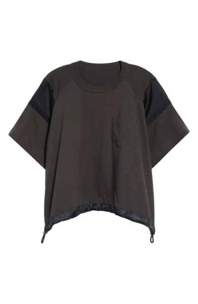 Sacai X Thomas Mason Paneled Mixed Media T-shirt In Gray/navy