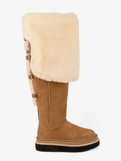 Sacai X Ugg Suede And Fur Boots In Neutral