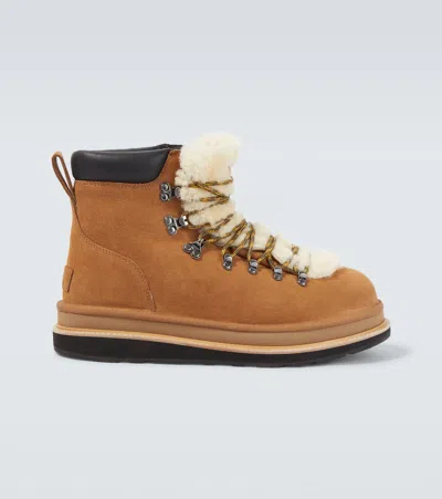Sacai X Ugg Suede And Shearling Hiking Boots In Brown