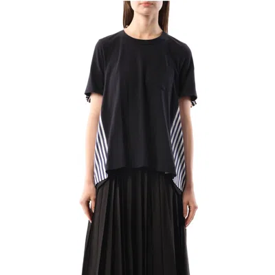 Sacai Striped Back High-low T-shirt In Navy/navy Stripe