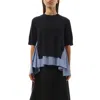 Sacai Navy & Blue Cotton Poplin & Knit Pullover Sweater In Navy/blue Stripe
