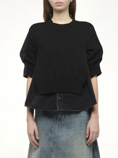 Sacai X Women's Denim X Knit Pullover In Black