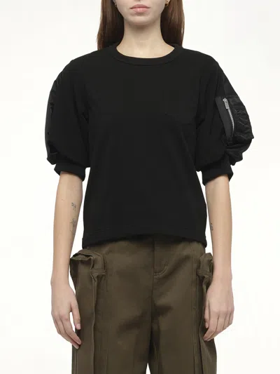 Sacai X Women's Nylon Twill X Cotton Jersey T-shirt