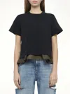 Sacai Round Neck Short Sleeve T-shirt In Black