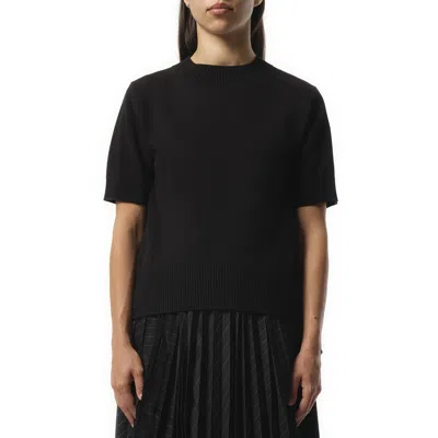 SACAI X WOMEN'S NYLON TWILL X KNIT SHORT-SLEEVE PULLOVER
