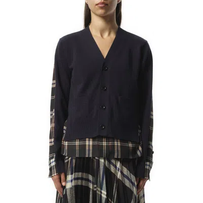 Sacai X Women's Plaid Print X Knit Cardigan In Green/brown