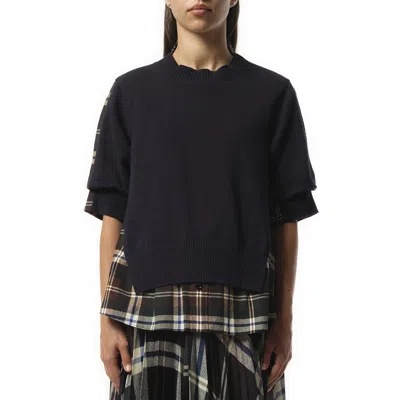 SACAI X WOMEN'S PLAID PRINT X KNIT PULLOVER