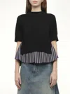 Sacai Striped Pleated Panel Knit Pullover In Black/navy Stripe In Black