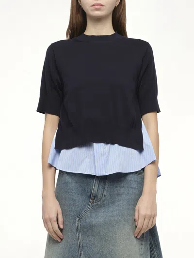 SACAI X WOMEN'S POPLIN X KNIT PULLOVER