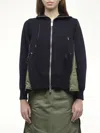 Sacai Sponge Sweat X Nylon Twill Hoodie In Blue