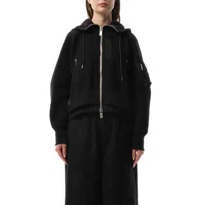 SACAI X WOMEN'S SPONGE SWEAT X NYLON TWILL ZIP HOODIE