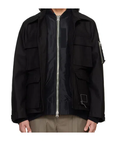 Sacai Black Wtaps Edition Cotton Back Satin Jacket In 001 Black