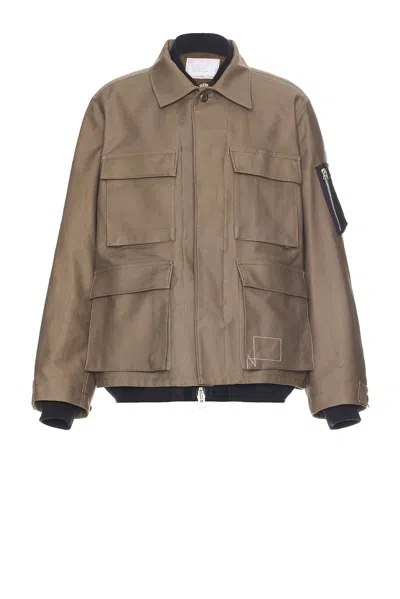 Sacai X Wtaps Cotton Back Satin Jacket In 543 Taupexd/khaki