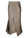 Sacai Zip Asymmetrical Skirt In Gray