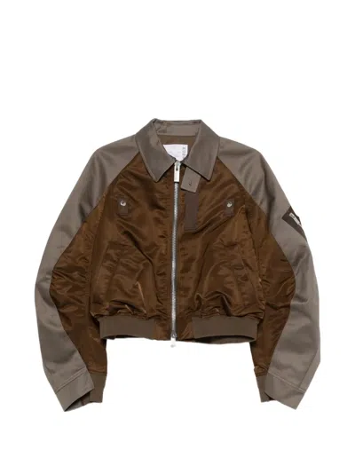 Sacai Cotton-canvas And Shell Bomber Jacket In Brown