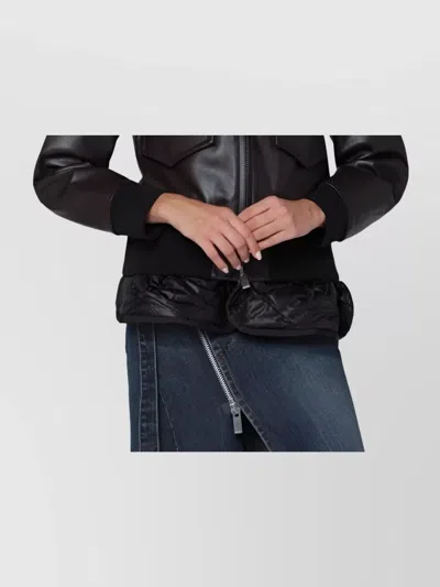 Sacai Zip Bomber Jacket With Faux Fur Collar In Black