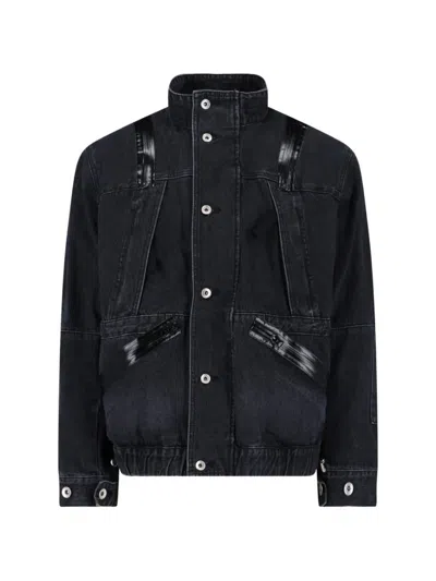 Sacai High Collar Jacket Adjustable Drawstring Front Pockets In Black