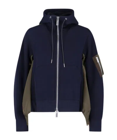 Sacai Zip Detail Hooded Jacket Hoodie In Blue
