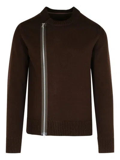 Sacai Zip-detail Wool Sweater In Brown