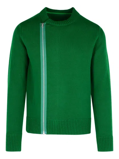 Sacai Zip-detail Wool Sweater In Green