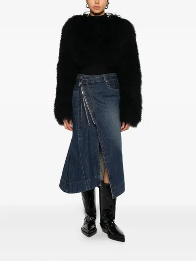 Sacai Zip-fastening Belted Skirt In Black
