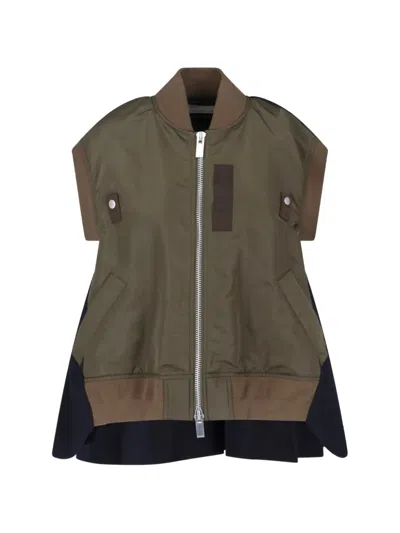 Sacai Zip Gilet In Green