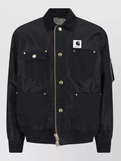 Sacai Carhart Wip Padded Shell And Cotton-twill Bomber Jacket In Black