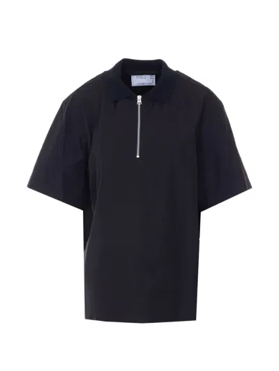 Sacai Zip Short-sleeve Polo Shirt In Black