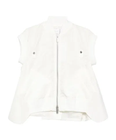 Sacai Zip Silk Sweater In White