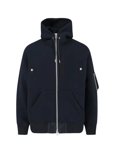 Sacai Hooded Zip-up Sweatshirt In Blue