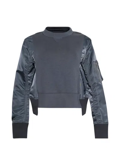 Sacai Zip Twill Hoodie In Blue