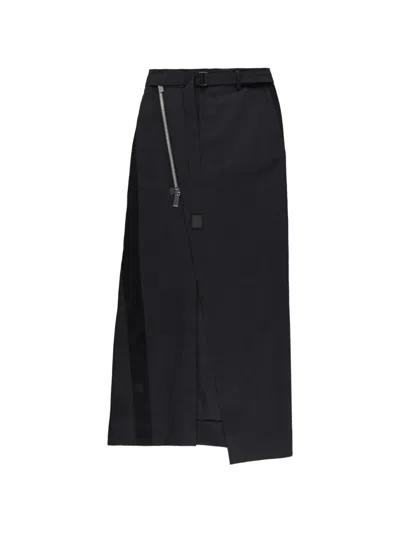 Sacai Zip-up Belted Maxi Skirt In Black
