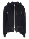 Sacai Zip-up Hooded Jacket In Black