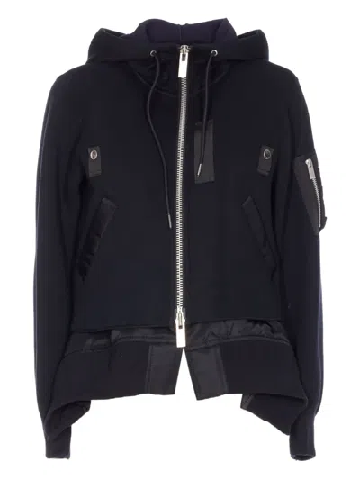 Sacai Zip-up Hooded Jacket In Black
