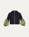 Sacai Zip-up Hoodie With Nylon Sleeves In Navy X Khaki