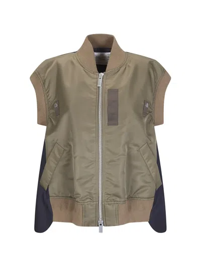 Sacai Zip Waistcoat In Green