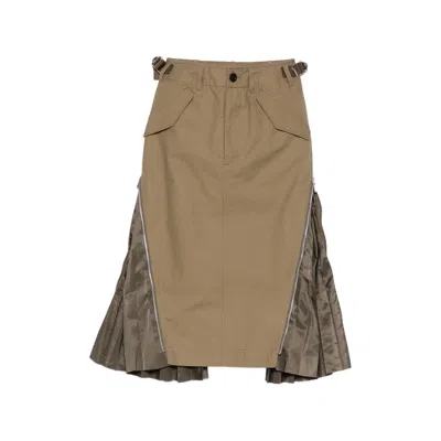 Sacai Zip-detail Midi Skirt In Green