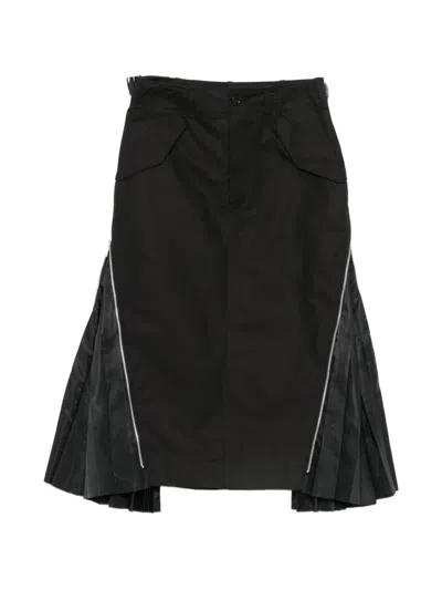 Sacai Zip-detail Pleated Mid Skirt In Black