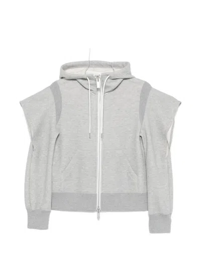 Sacai Zip-fastening Hoodie In Gray