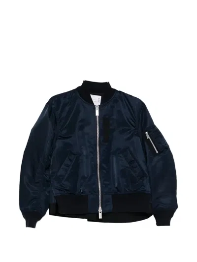 Sacai Zipped Bomber Jacket In Blue