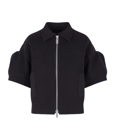 Sacai Zipped Knitted Jumper In Blue