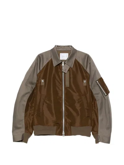Sacai Zipped Panelled Jacket In Brown