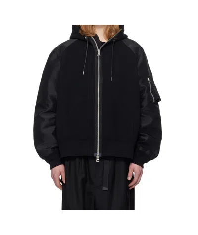 Sacai Zippered Sweatshirt In Black
