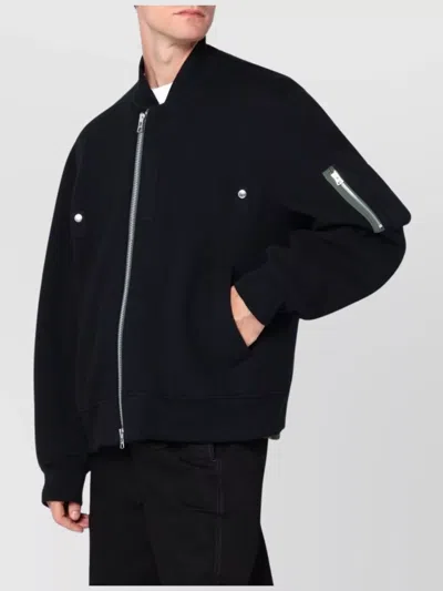 Sacai Zippered Sweatshirt With Ribbed Cuffs And Pockets In Black