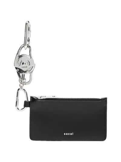 Sacai Zip-top Leather Cardholder In Black