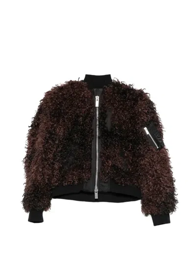 Sacai Faux Fur Bomber Jacket Stand Collar Ribbed In Animal Print