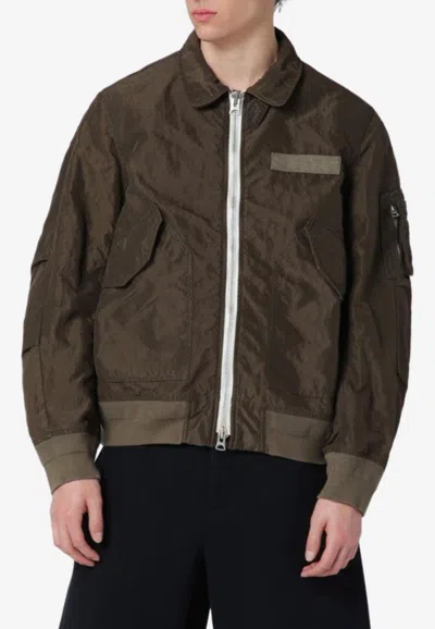 Sacai Zip-up Bomber Jacket In Green